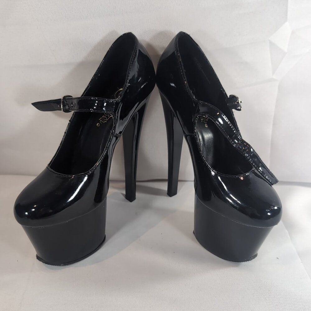 2 Pair Pleaser Heels 6 Delight 662 Corset Black Patent Mary Jane Dance Pole 6" - Picture 14 of 16